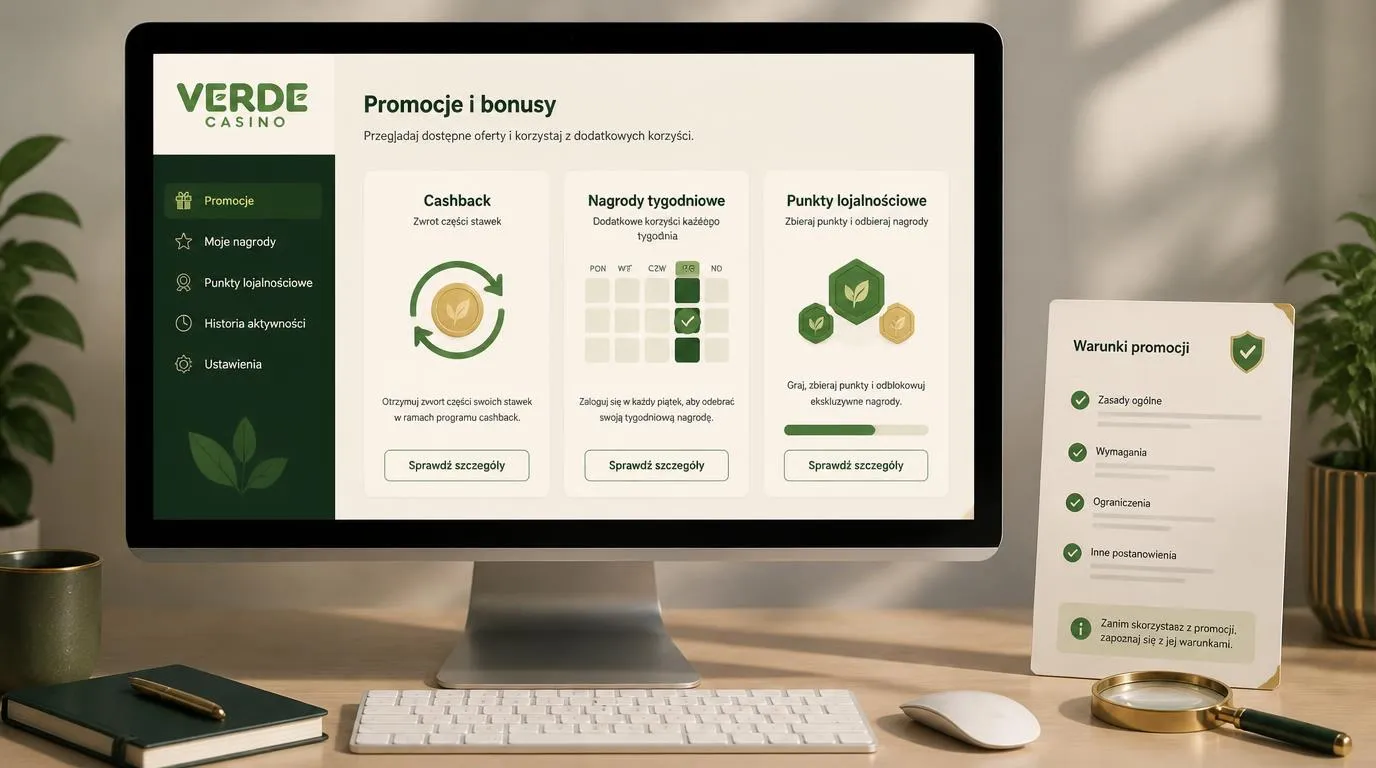 Panel promocji kasyna z kartą cashbacku, tygodniowymi nagrodami i licznikiem punktów lojalnościowych